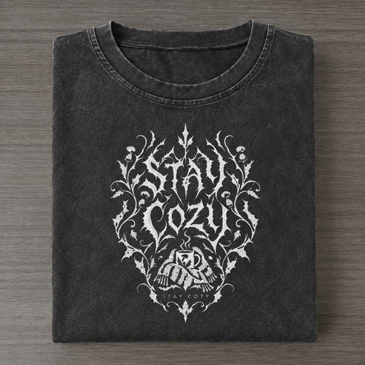 Stay Cozy Unreadable Feelings Vintage T-shirt – Black