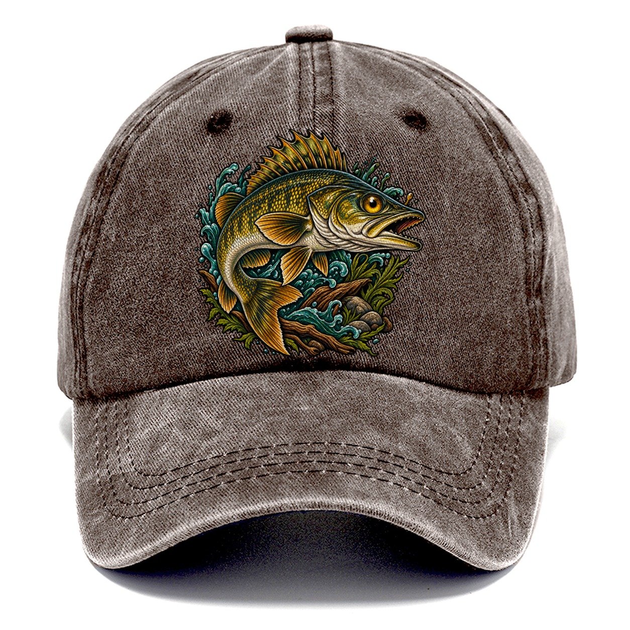 Walleye Golden Eye Fishing Club Classic Cap – Brown