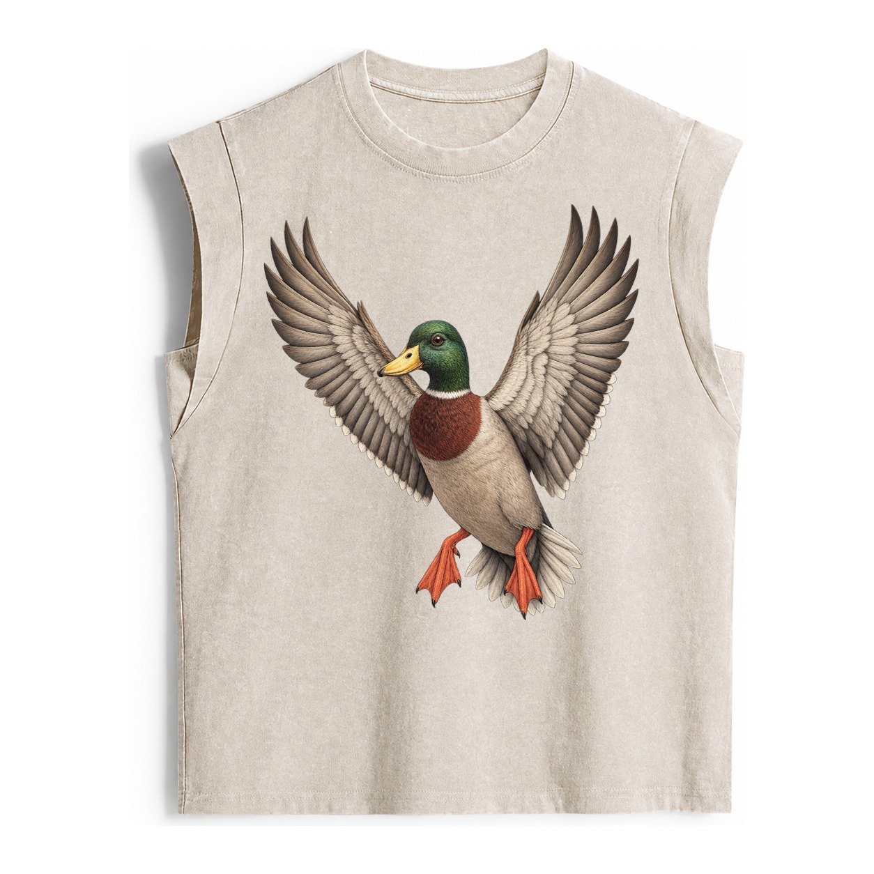 Mallard In Flight Vintage Washed Tank – Beige