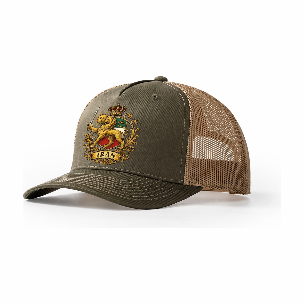 Royal Iran Coat Of Arms Trucker Hat – Olive-Khaki