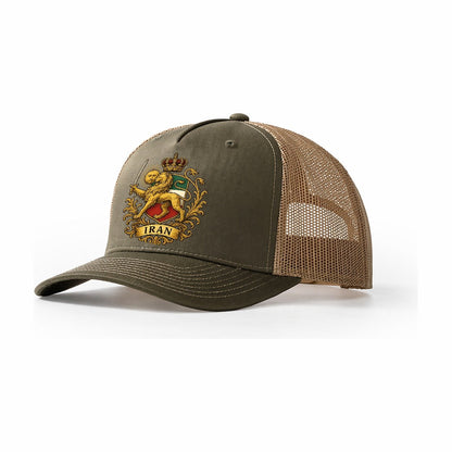 Royal Iran Coat Of Arms Trucker Hat – Olive-Khaki