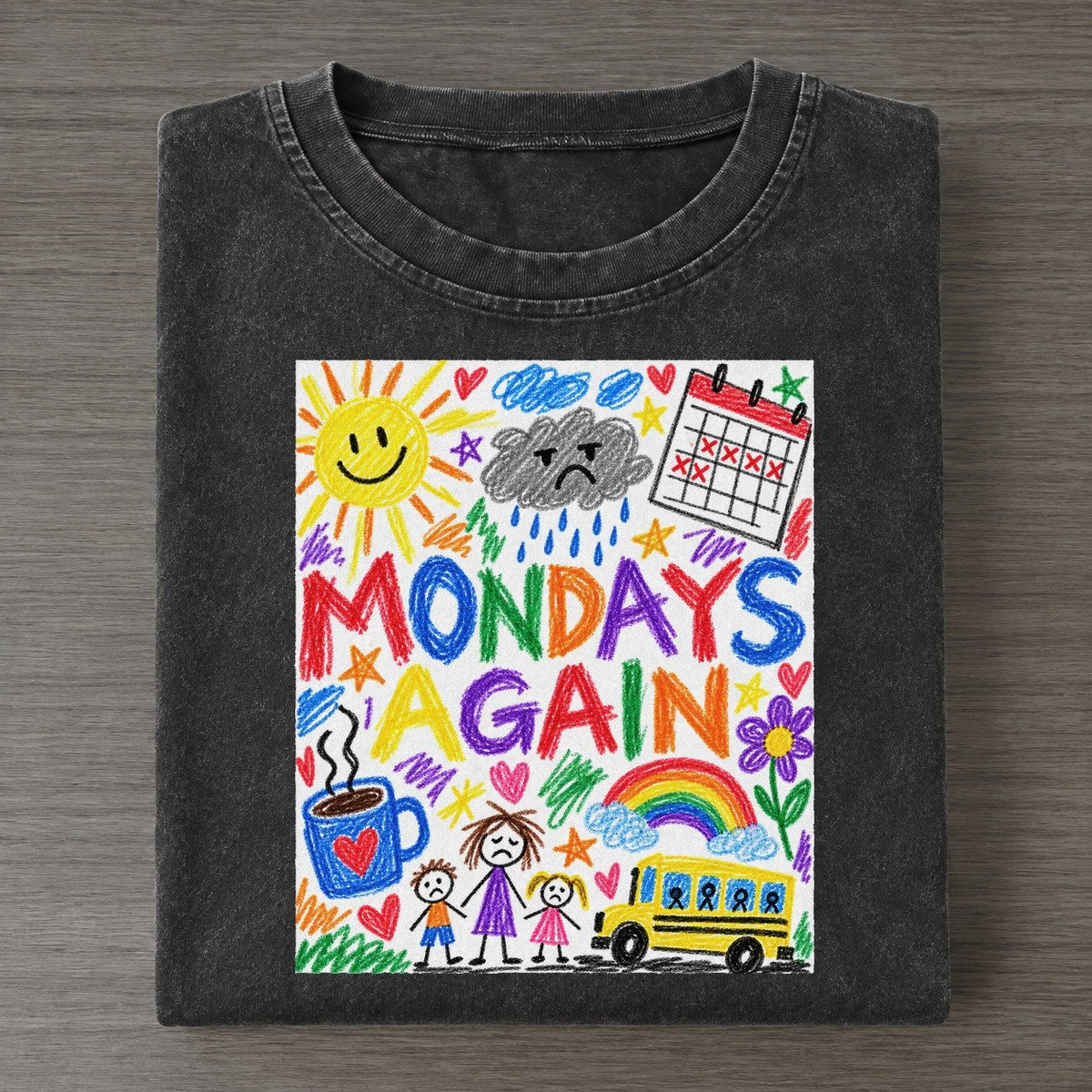 Mondays Again Crayon Hour Vintage T-shirt – Black