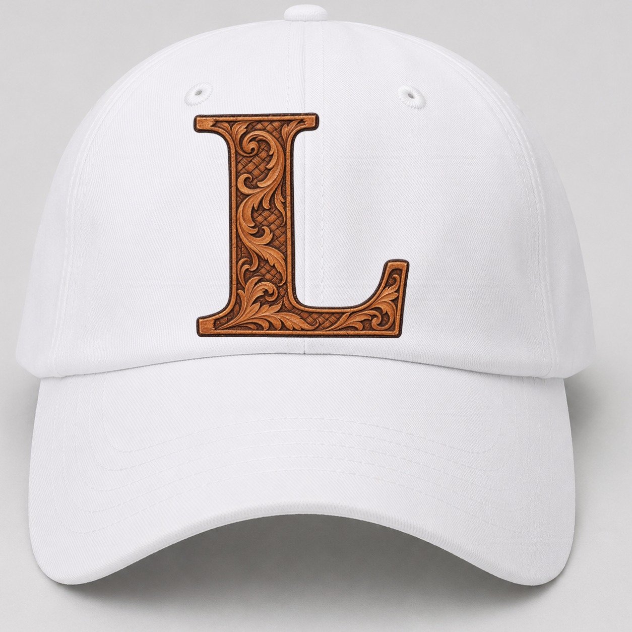 Tooled Leather L Monogram Baseball Cap – White