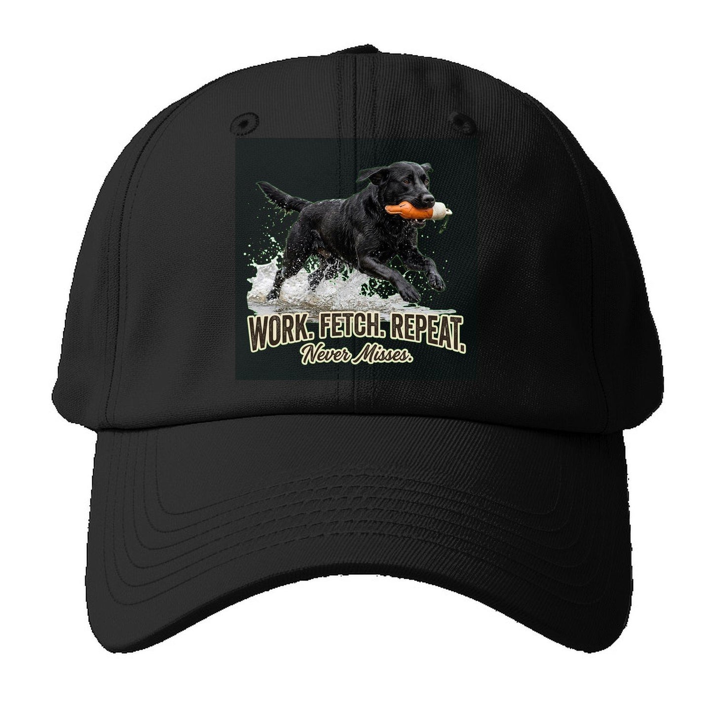 Work Fetch Repeat Baseball Cap – Black