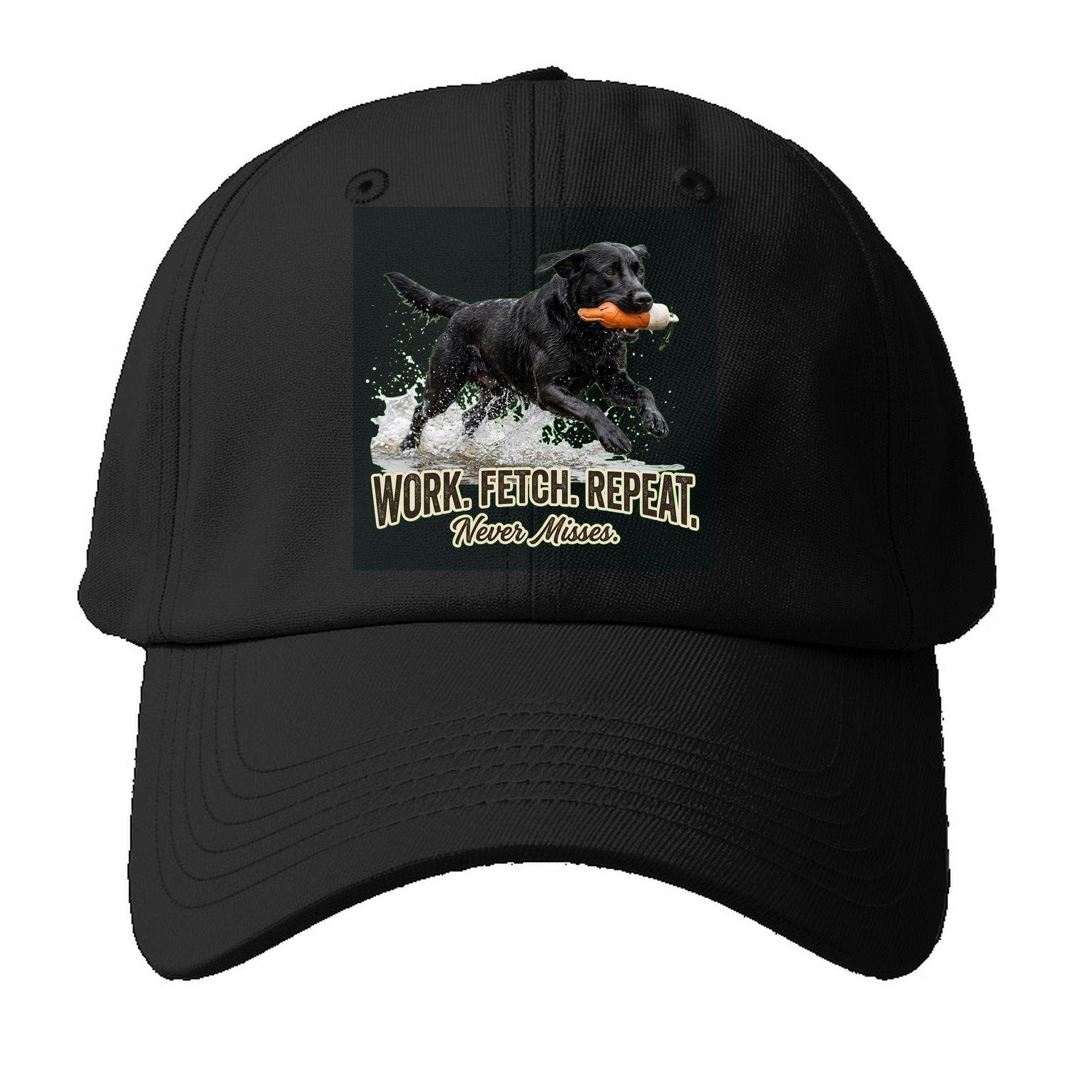 Work Fetch Repeat Baseball Cap – Black