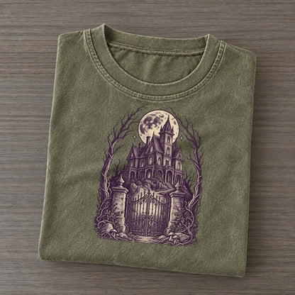 Haunted Mansion On The Hill Midnight Haunt Vintage T-shirt – Army Green