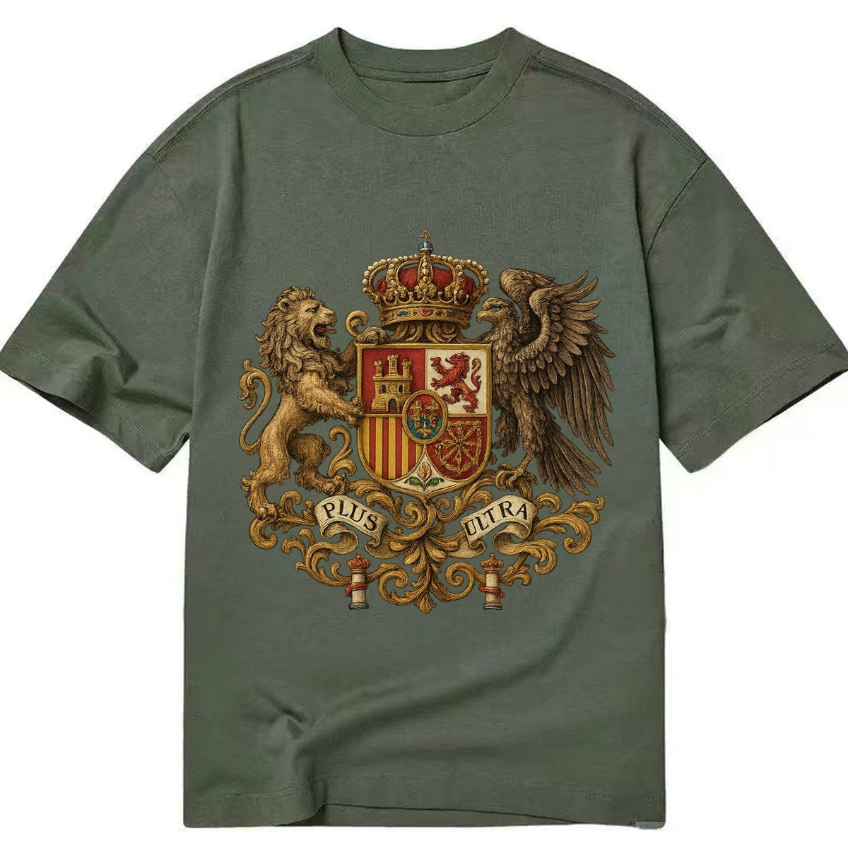 Spain Royal Logo Traditional Corona Real Espanola Plus Ultra Classic T-shirt – Army Green