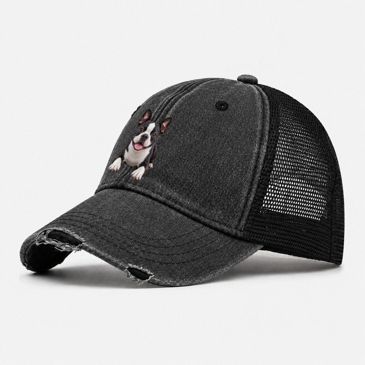 Boston Terrier Lying Down Top Breeds Washed Trucker Hat – Black