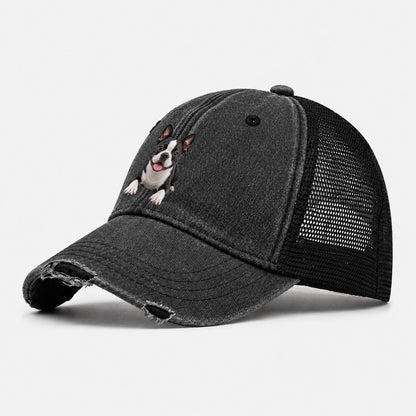 Boston Terrier Lying Down Top Breeds Washed Trucker Hat – Black