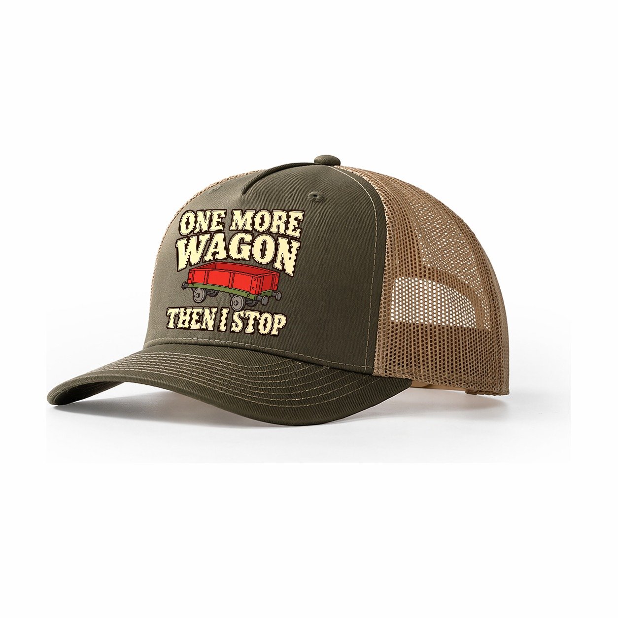 One More Wagon Then I Stop Model Railways Trucker Hat – Olive Khaki