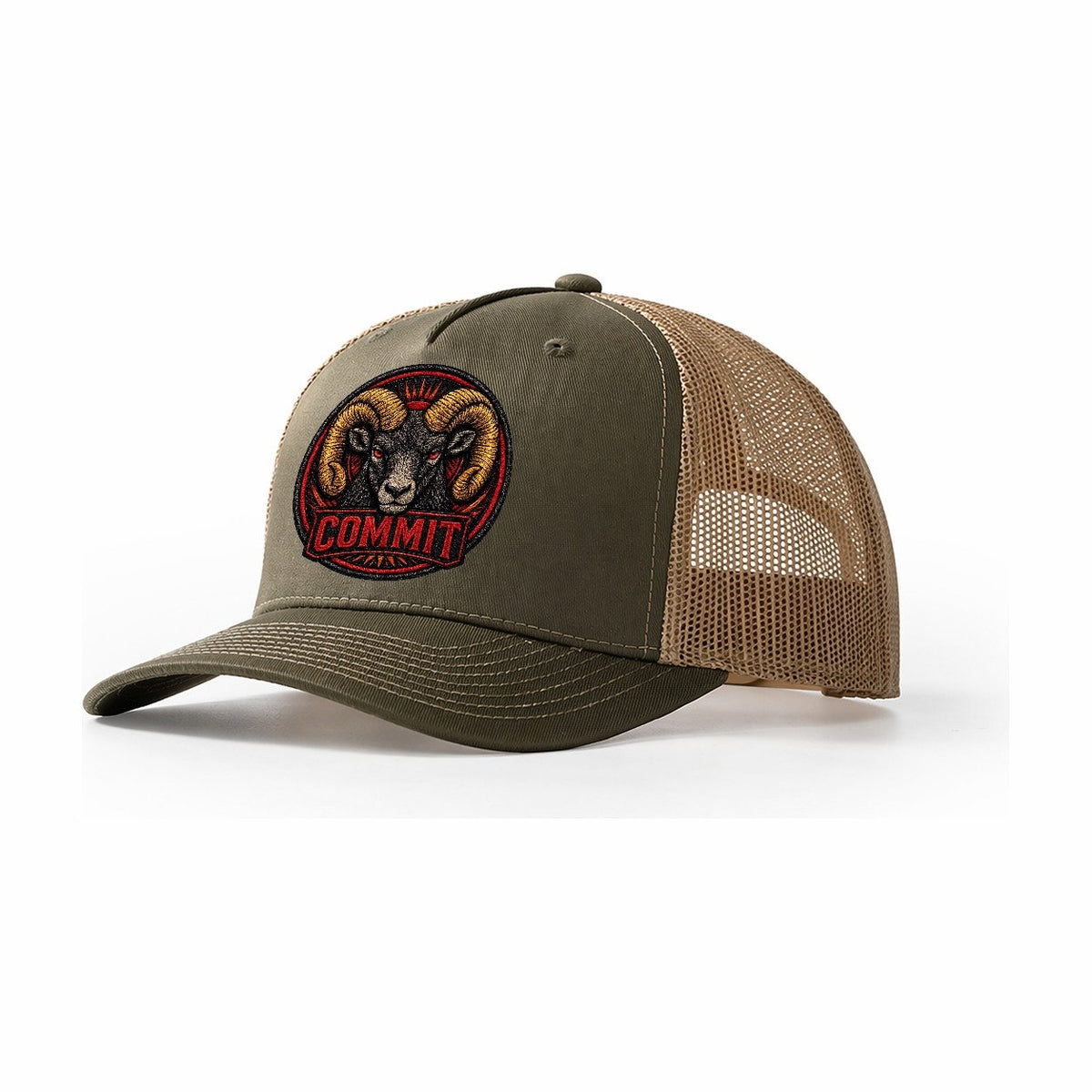Ram Commit Badge Trucker Hat – Olive Khaki