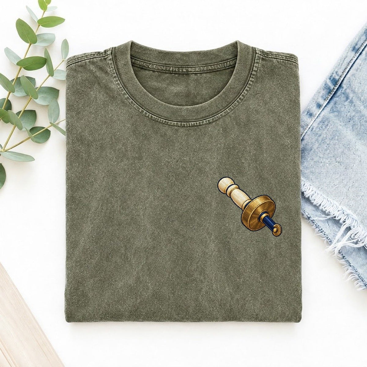 Wheel Marking Gauge Left Chest Vintage T-shirt – Army Green