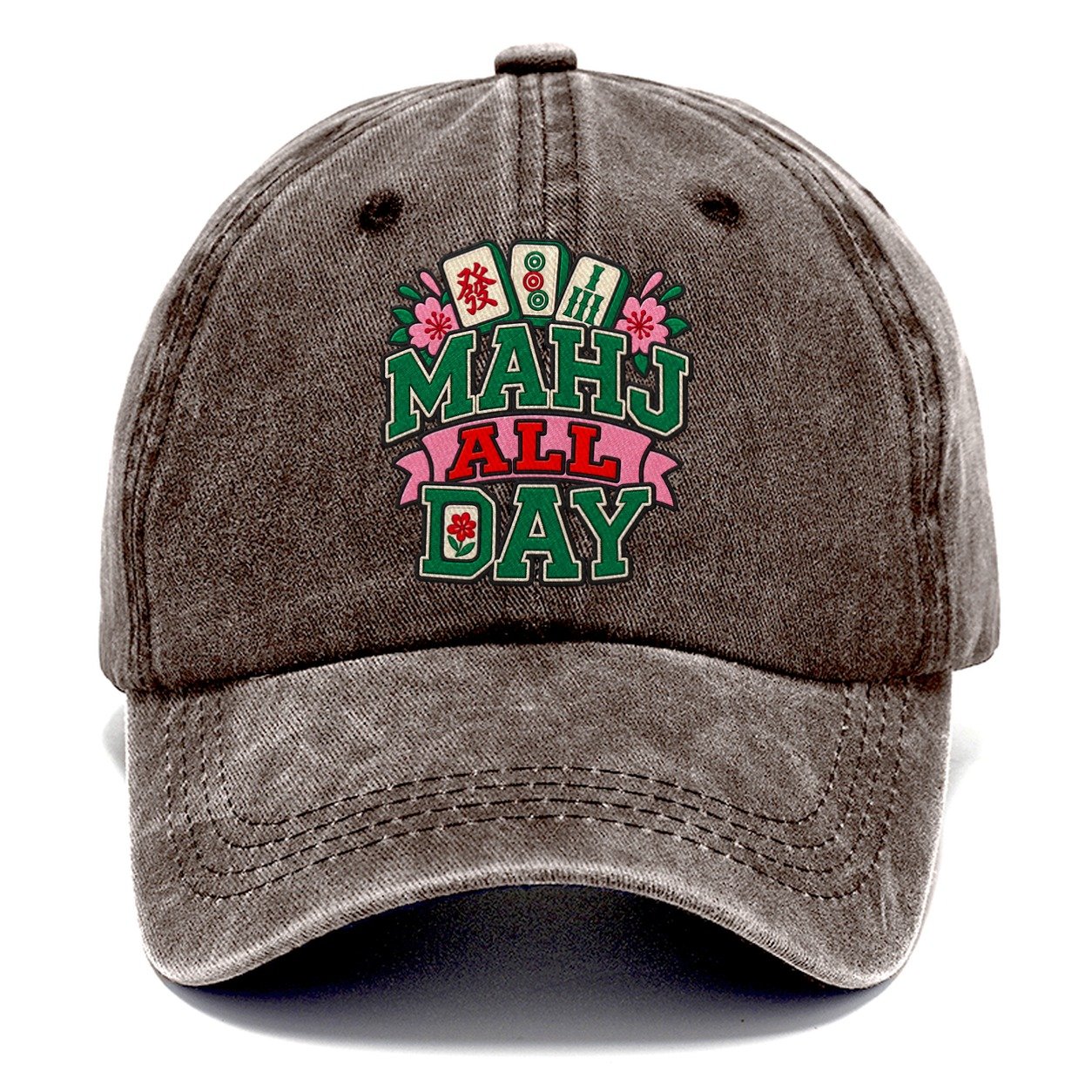 Mahj All Day Mahjong Game Night Classic Cap – Brown
