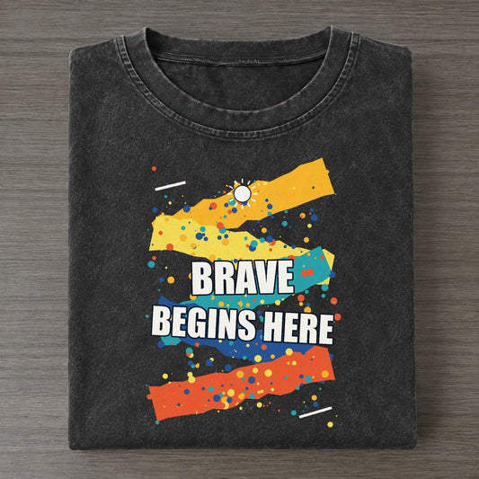Brave Begins Here Colorburst Uplift Vintage T-shirt – Black