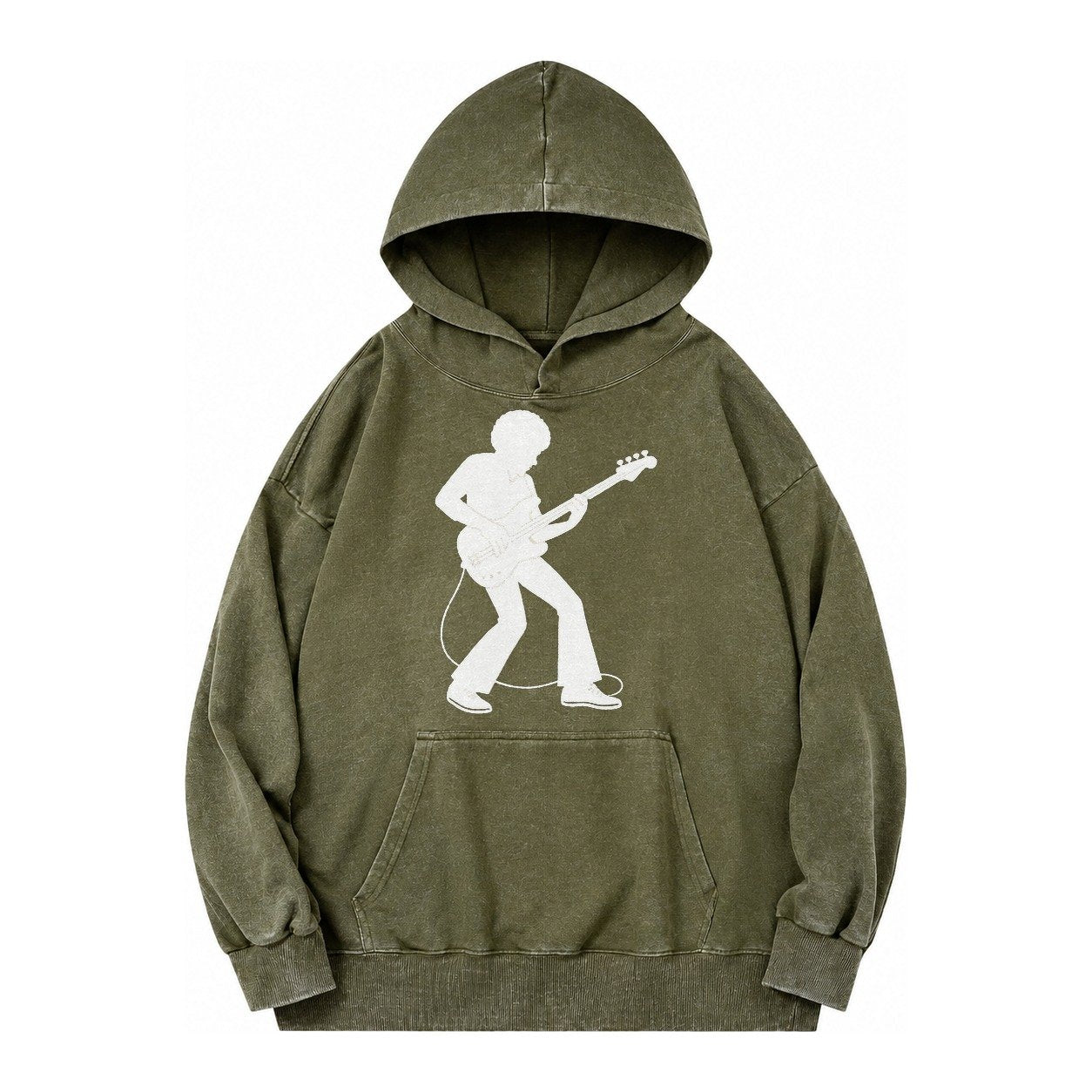 Bass Guitarist Slap Technique Vintage Washed Hoodie – Army Green