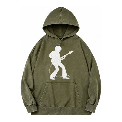 Bass Guitarist Slap Technique Vintage Washed Hoodie – Army Green