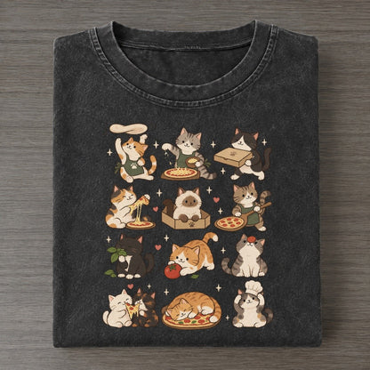 Pizza Night Cat Club Vintage T-shirt – Black