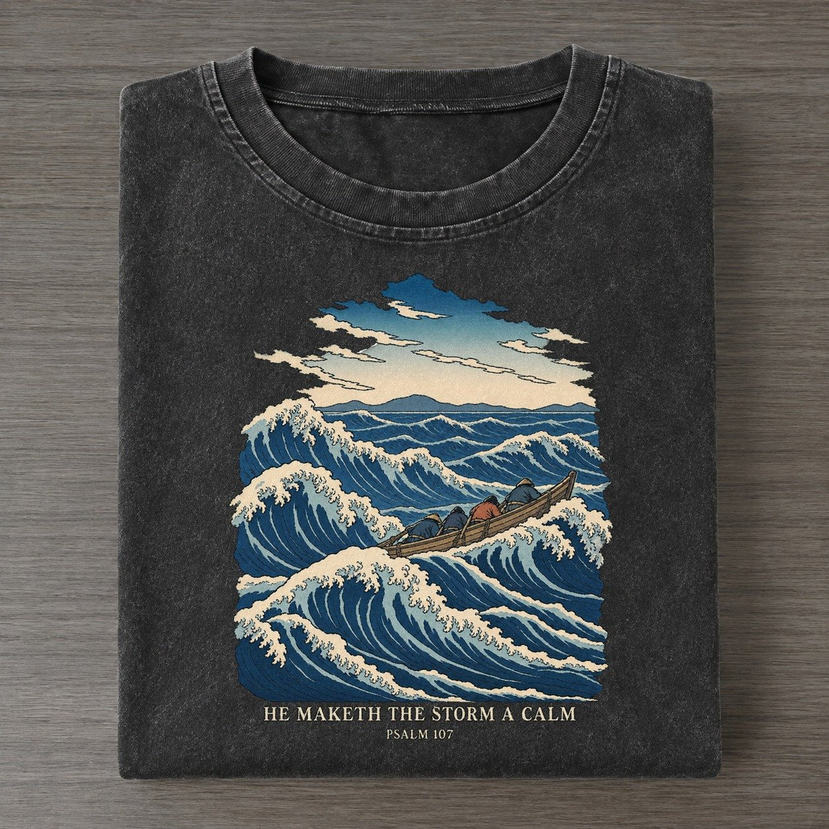 He Maketh The Storm A Calm The Great Deep Vintage T-shirt – Black