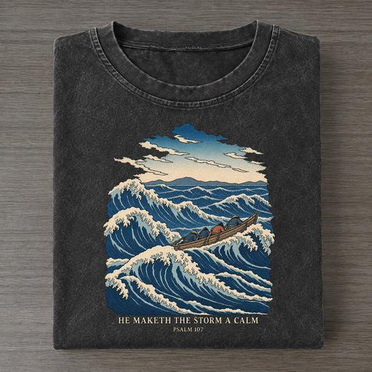 He Maketh The Storm A Calm The Great Deep Vintage T-shirt – Black