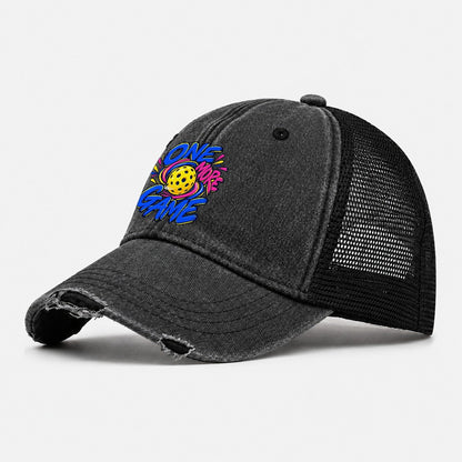 One More Game Pickleball Life Washed Trucker Hat – Black