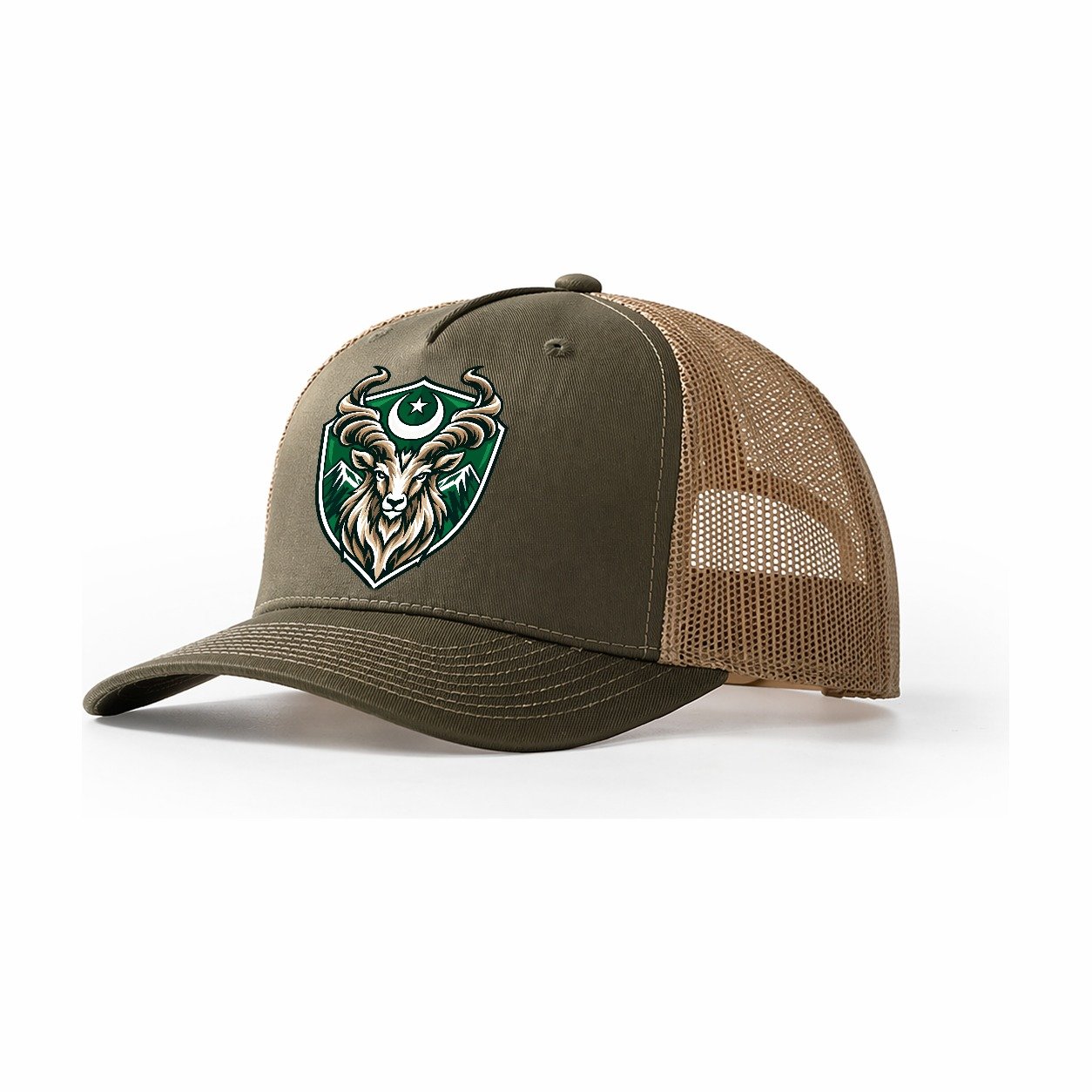Pakistan Minimal Emblem Country Logos Trucker Hat – Olive Khaki