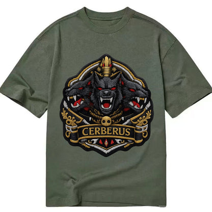 Embroidered Patch Design Cerberus Three Heads Triple Hound I Classic T-shirt – Army Green