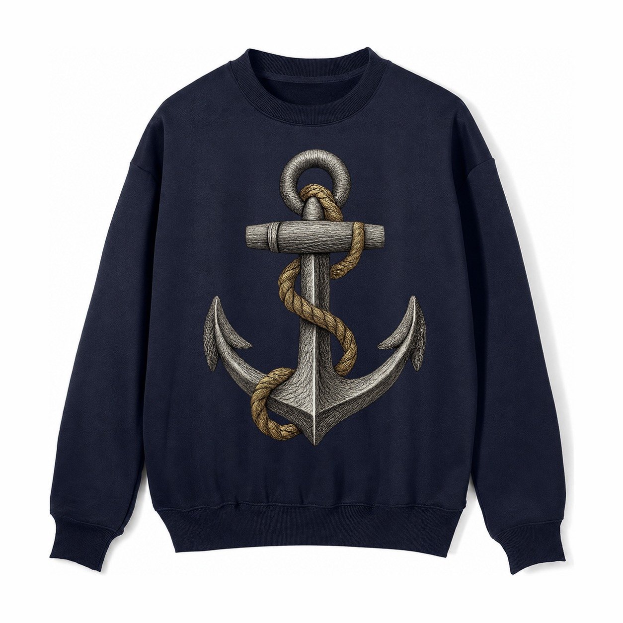 Anchor And Rope Fleece Sweatshirt – Navy Blue