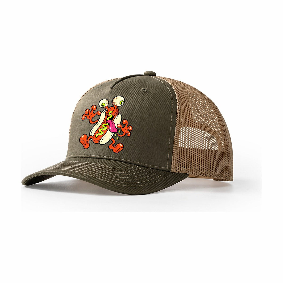Bug Eyed Hot Dog Crazy Styles Trucker Hat – Olive Khaki