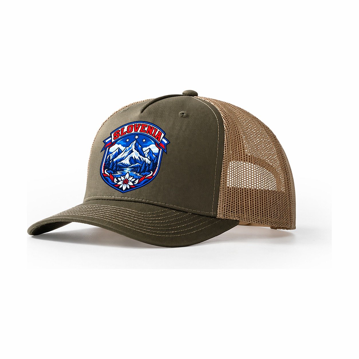 Slovenia Retro Badge Country Logos Trucker Hat – Olive Khaki