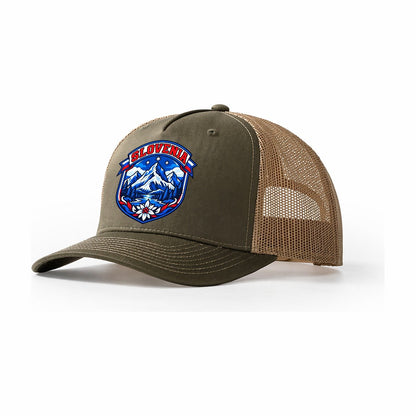 Slovenia Retro Badge Country Logos Trucker Hat – Olive Khaki
