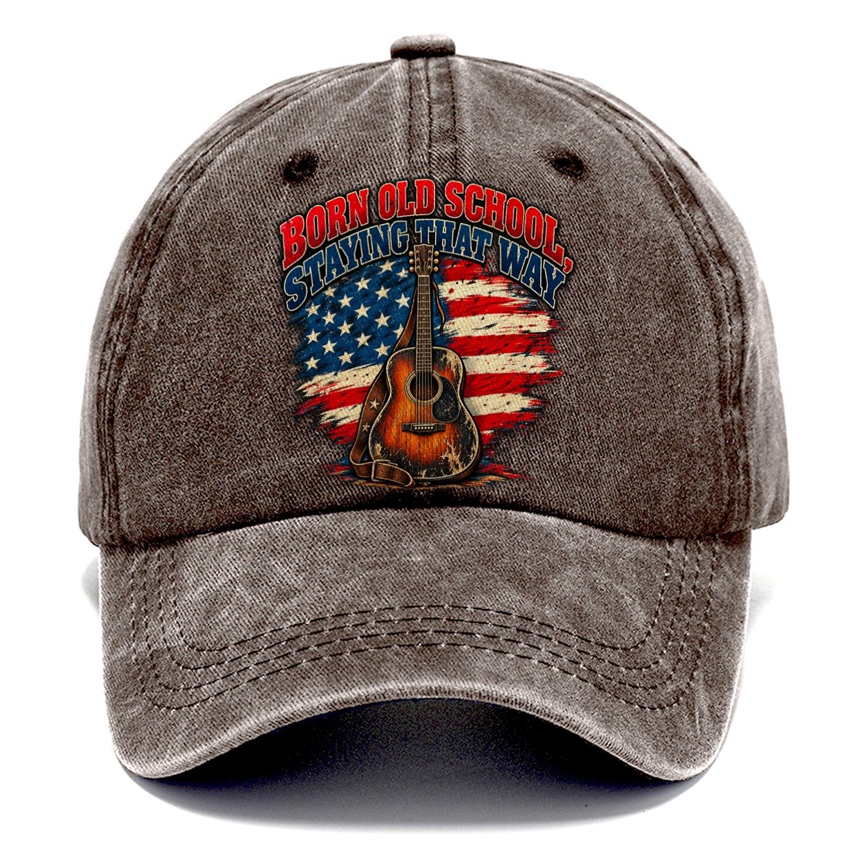 Born Old School Staying That Way Old Man Strong Classic Cap – Brown