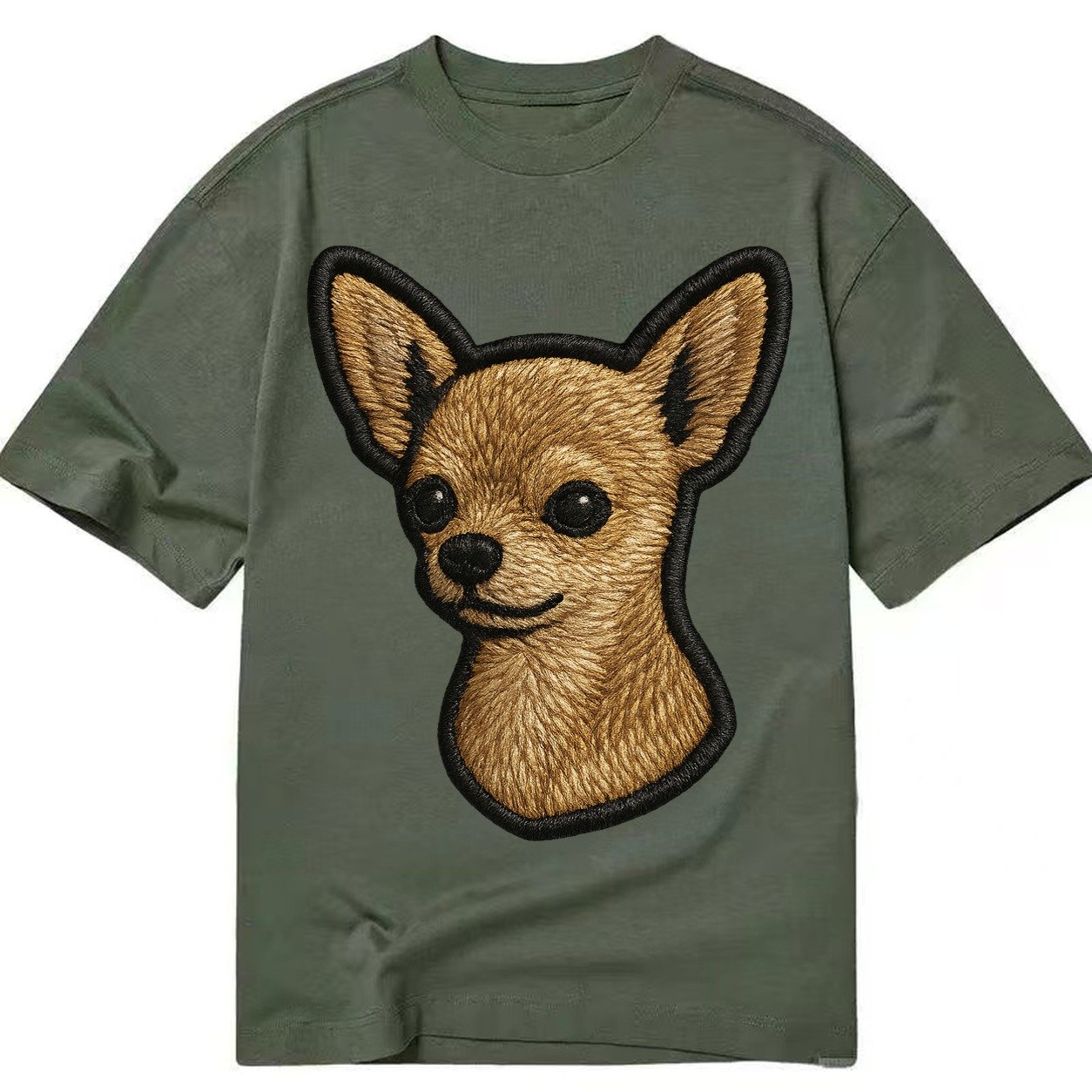 Chihuahua Front Facing Embroidered Portrait 78ceab Classic T-shirt – Army Green