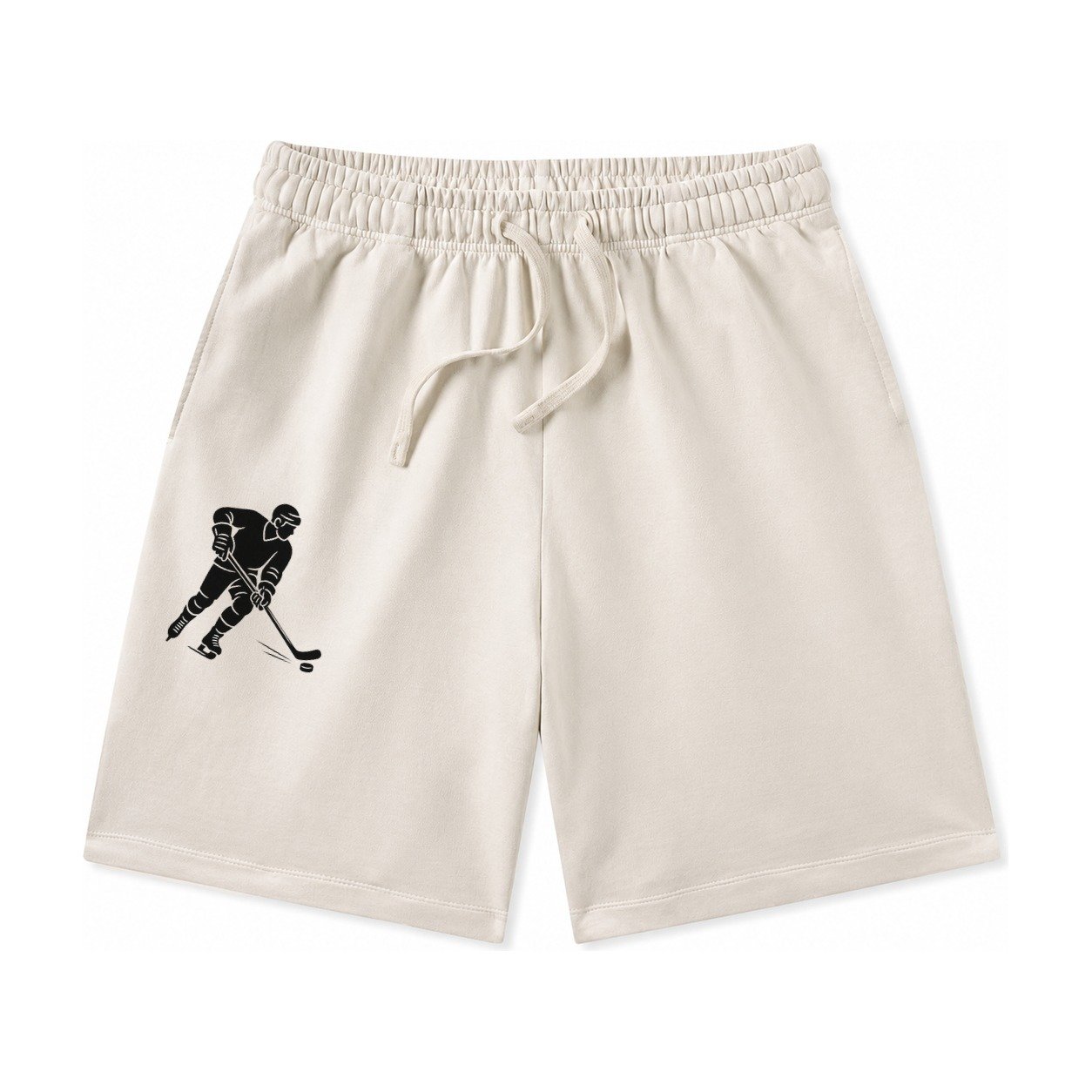 Ice Hockey Player Shooting Puck Washed Shorts – Beige