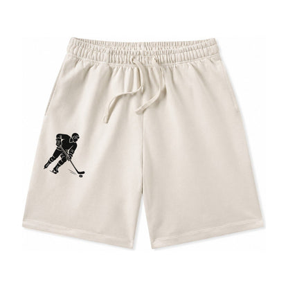 Ice Hockey Player Shooting Puck Washed Shorts – Beige