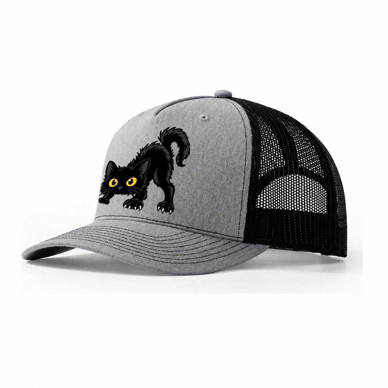 Bombay Arched Back Peeking Cats Trucker Hat – Sport Grey Black