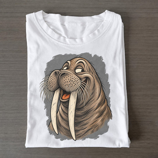 Walrus Expressive Portrait Wild Grin Gallery Classic T-shirt – White
