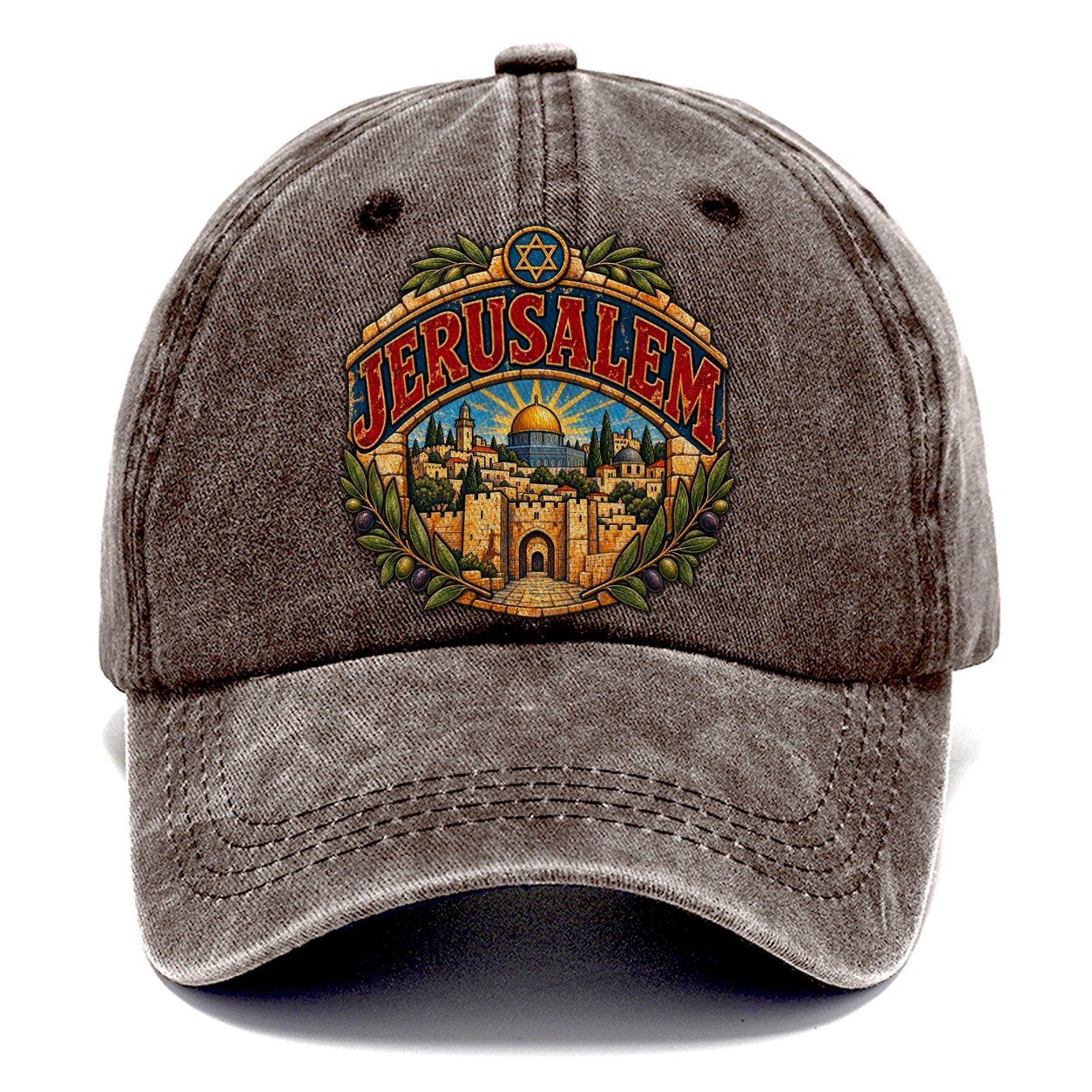 Holy City Arch Lettering Jerusalem Classic Cap – Brown