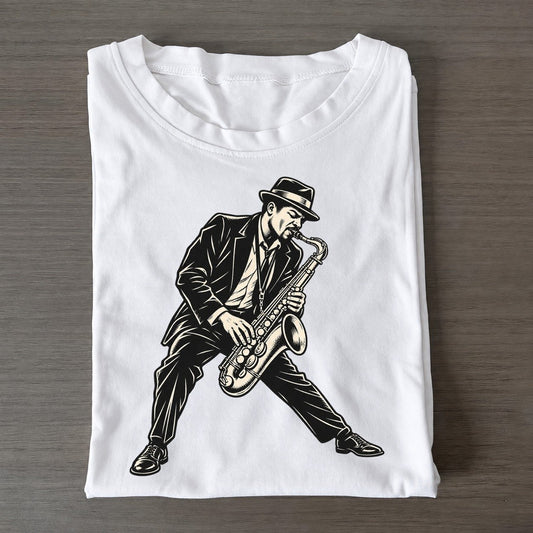 Saxophonist Forward Lean Global Music Ink Figures Classic T-shirt – White