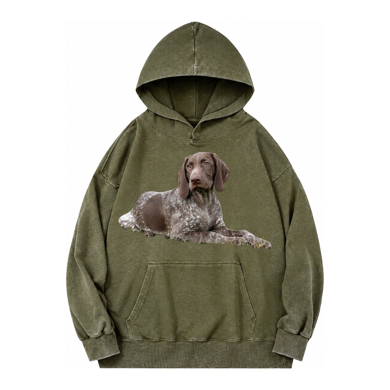 German Shorthaired Pointer 2 Vintage Washed Hoodie – Army Green