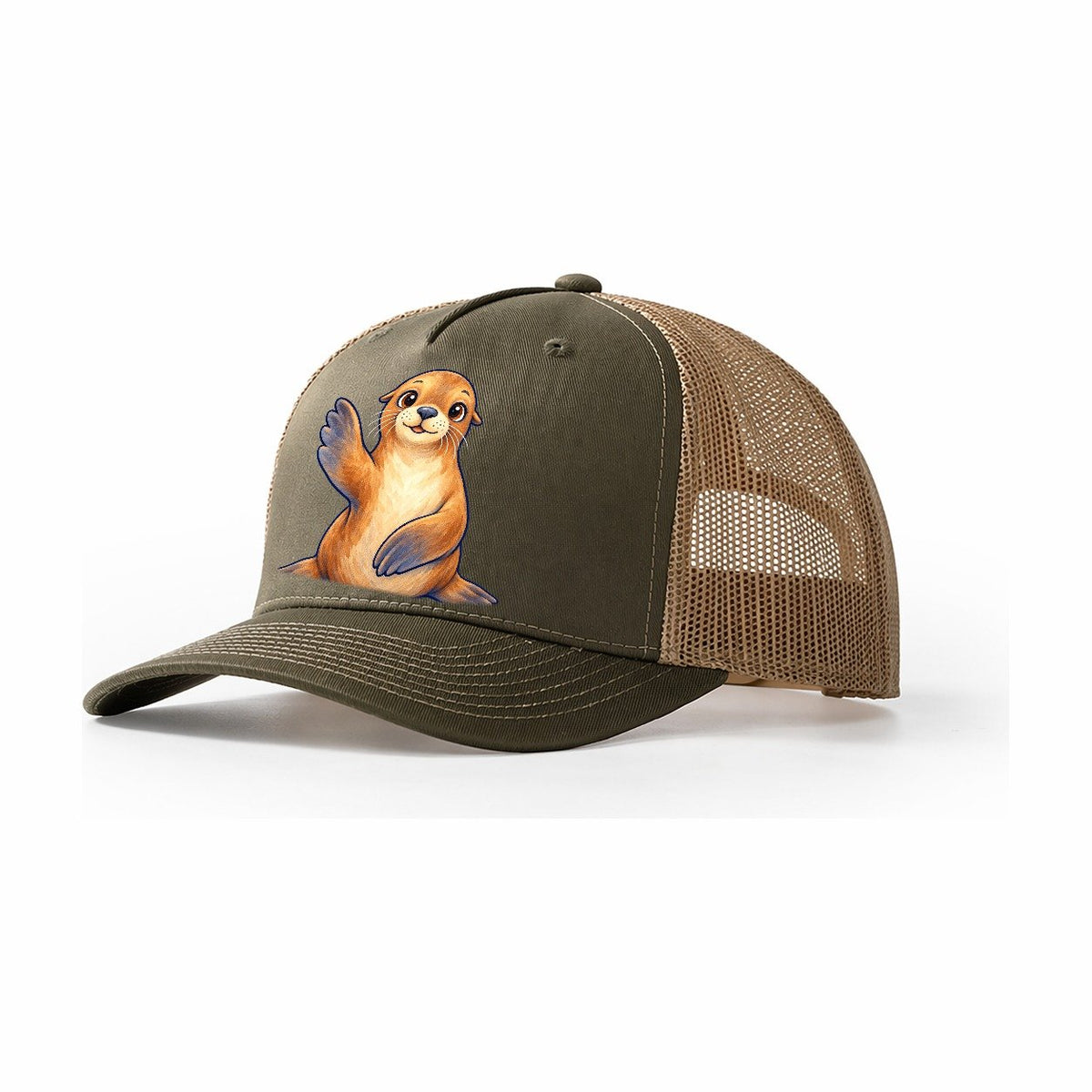 Sea Lion Front Flipper Wave Sea Sprite Trucker Hat – Olive Khaki