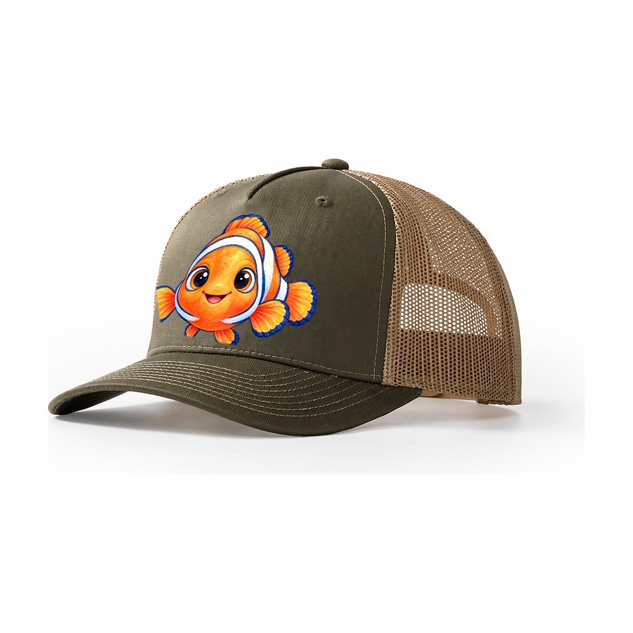 Clownfish Symmetric Hello Sea Sprite Trucker Hat – Olive Khaki