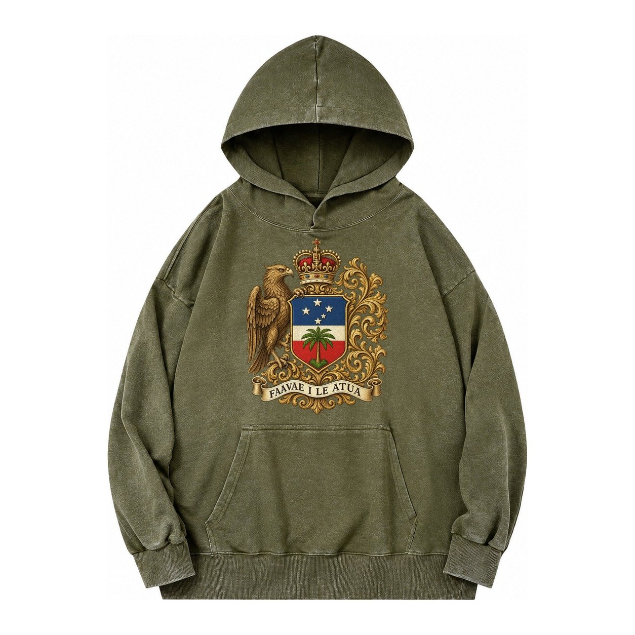 South Africa Springbok Emblem Springbok With Protea Green Go Vintage Washed Hoodie – Army Green