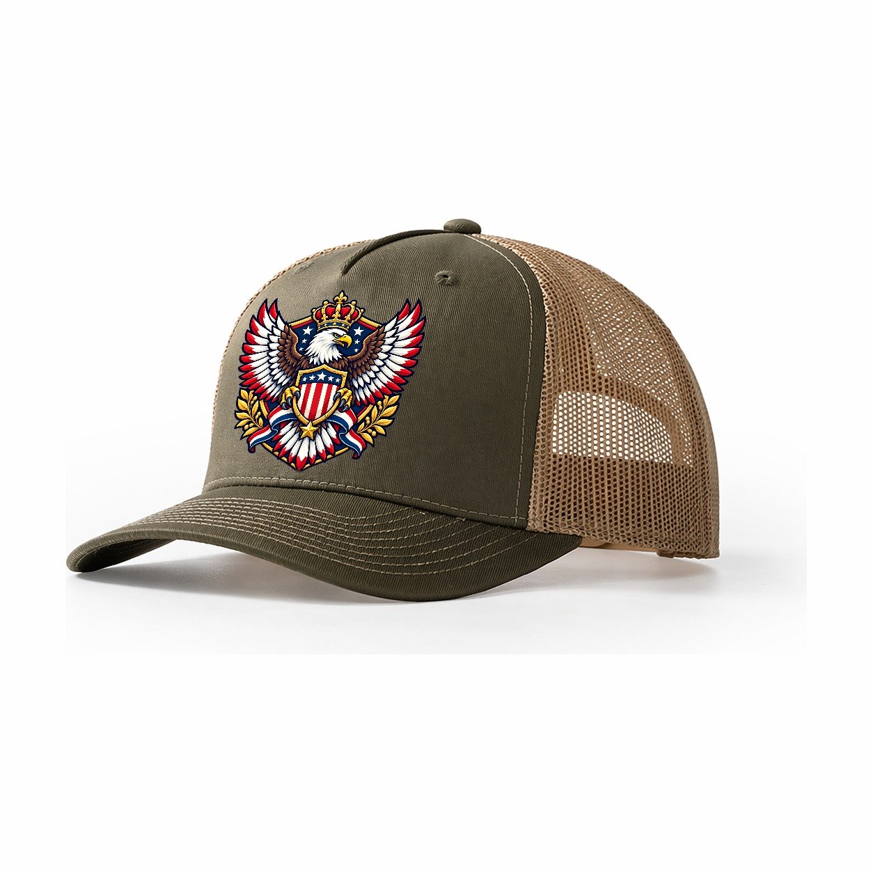 United States Heraldic Crest Country Logos Trucker Hat – Olive Khaki