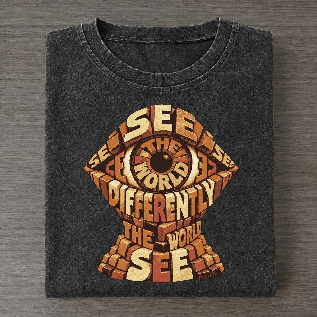 Iris Light Ring Letter Sculpture Vintage T-shirt – Black