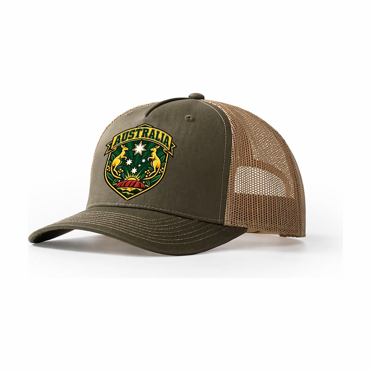 Australia Retro Badge Country Logos Trucker Hat – Olive Khaki