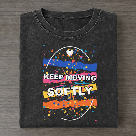 Keep Moving Softly Colorburst Uplift Vintage T-shirt – Black