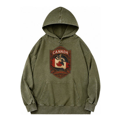 Canada Map Vintage Washed Hoodie – Army Green