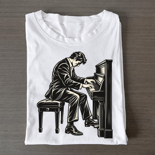 Pianist Strong Chord Global Music Ink Figures Classic T-shirt – White