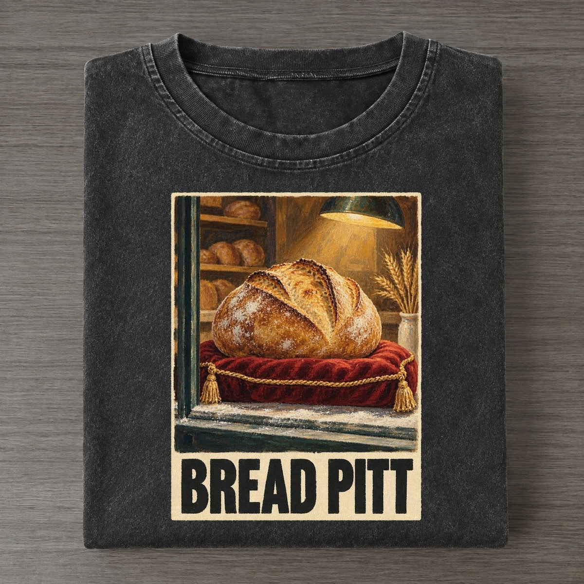 Bread Pitt Painted Pop Culture Pun Vintage T-shirt – Black