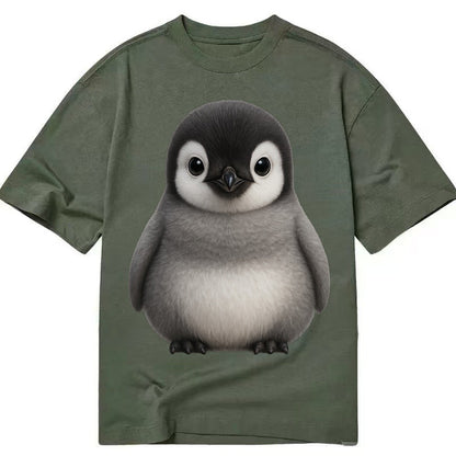 Baby Adelie Penguin Black And White Round Body Curious Eyes Classic T-shirt – Army Green